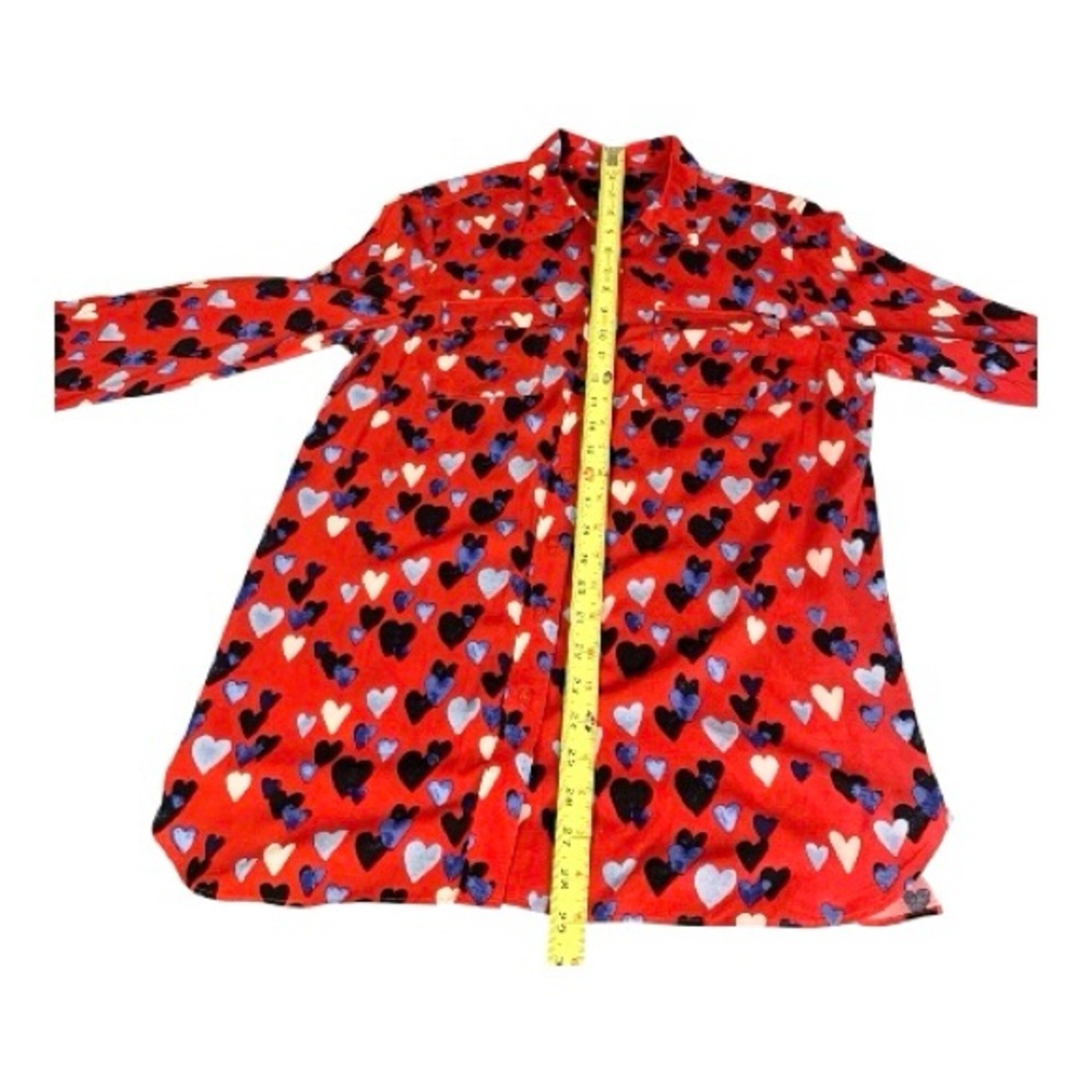 Talbots Red Long Sleeve‎ Button Up Shirt Blouse Blue White Black Hearts Size S - Picture 9 of 12